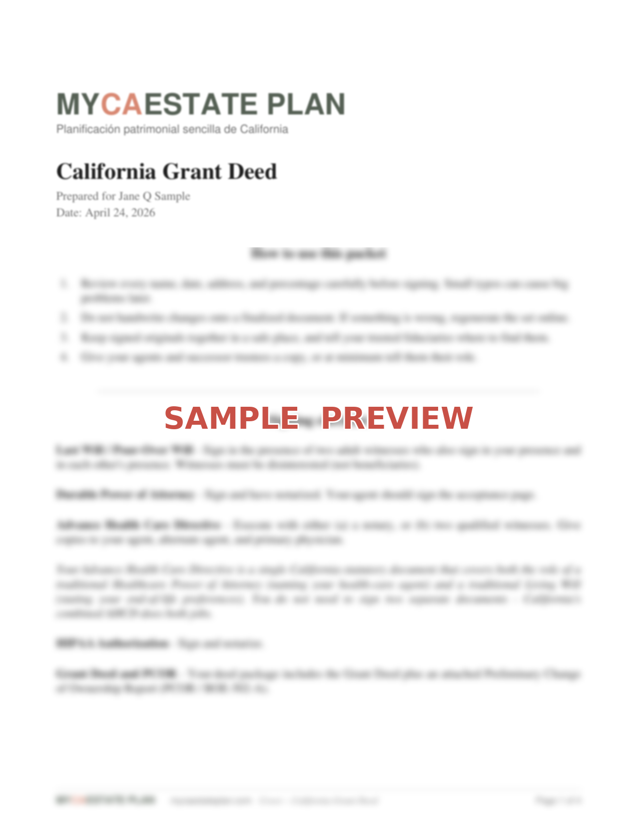 Preview of the California Grant Deed and PCOR