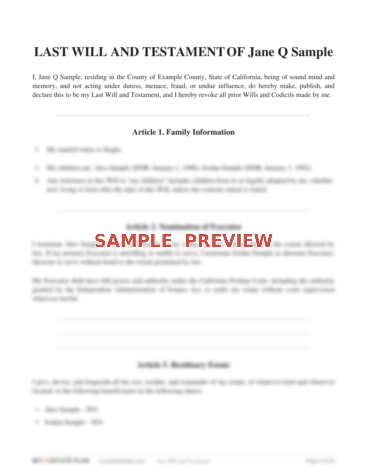 Preview of the Essentials package: Last Will, Durable POA, HIPAA, and AHCD