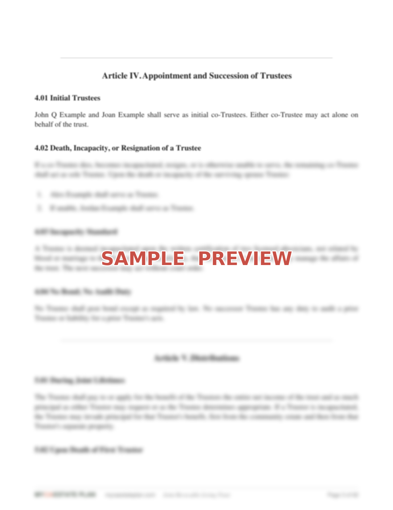 Preview of the Family Trust package for couples: Joint Living Trust, two Pour-Over Wills, two POAs, two AHCDs, two HIPAAs, Assignment, one Deed