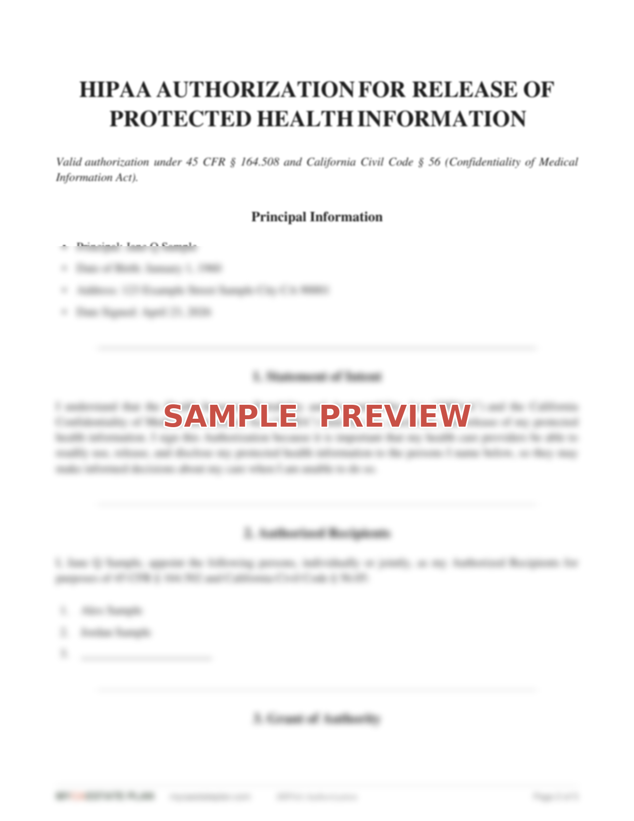 Preview of the HIPAA Authorization