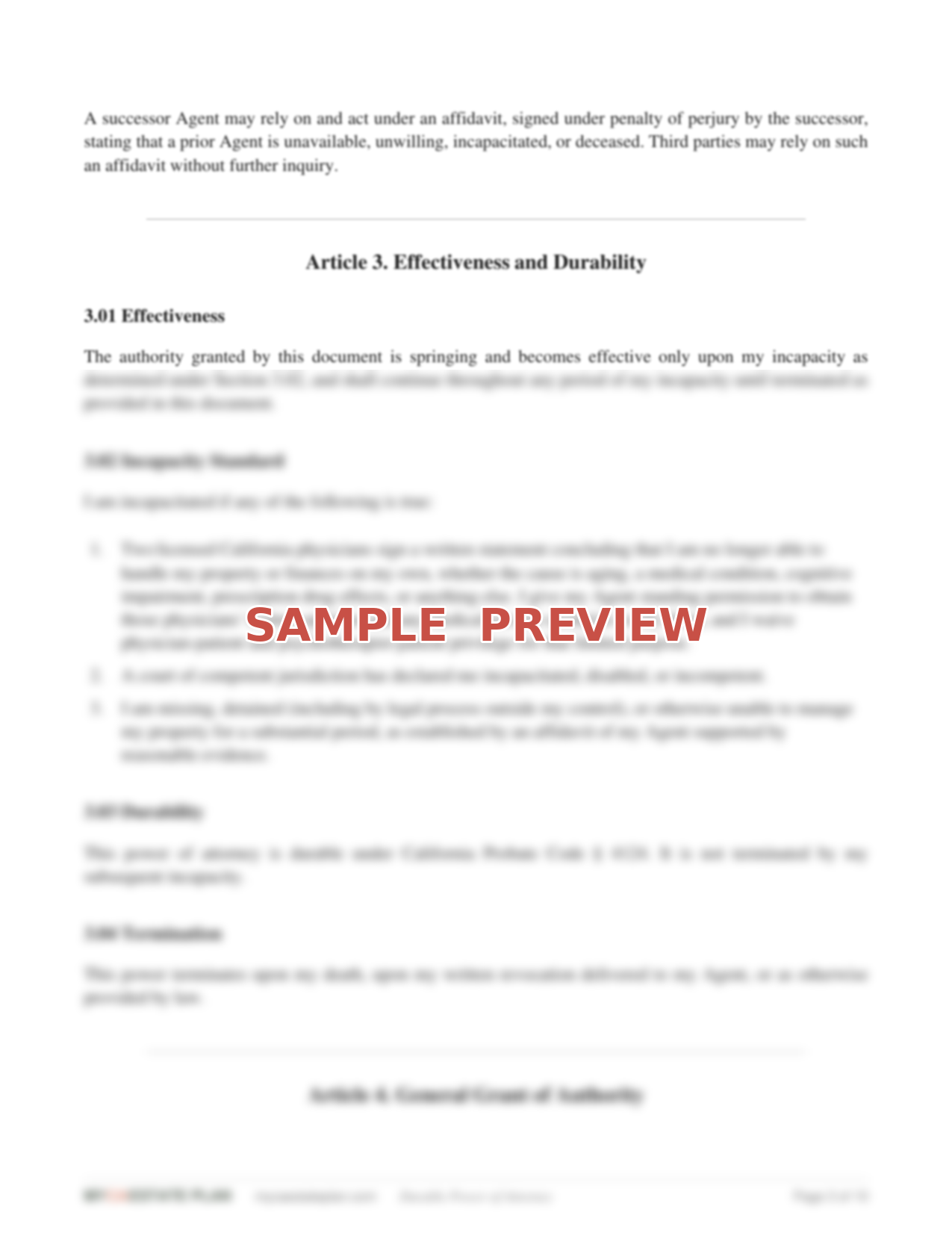 Preview of the Durable Power of Attorney